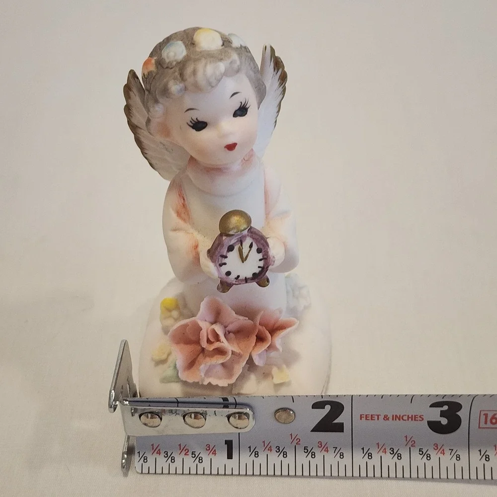 Vintage Napcoware Angel Figurine C6612 Porcelain Cherub with‎ Alarm Clock 3.5
